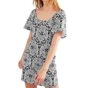 Boden Black and White Floral Scoop Neck Jersey Mini Dress 14R EUC